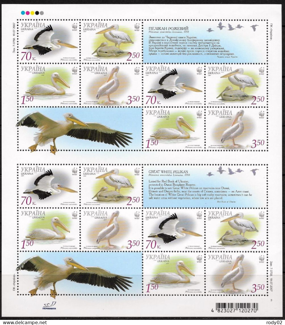 UKRAINE - OISEAUX - PELICANS - WWF - FEUILLET N° 822 A 825 - NEUF** MNH - Pélicans