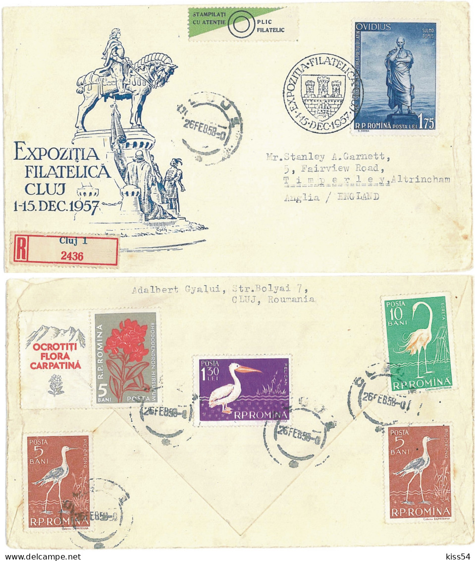 CIP 15 - 158b CLUJ - International REGISTERED Cover - Used - 1958 - Storia Postale