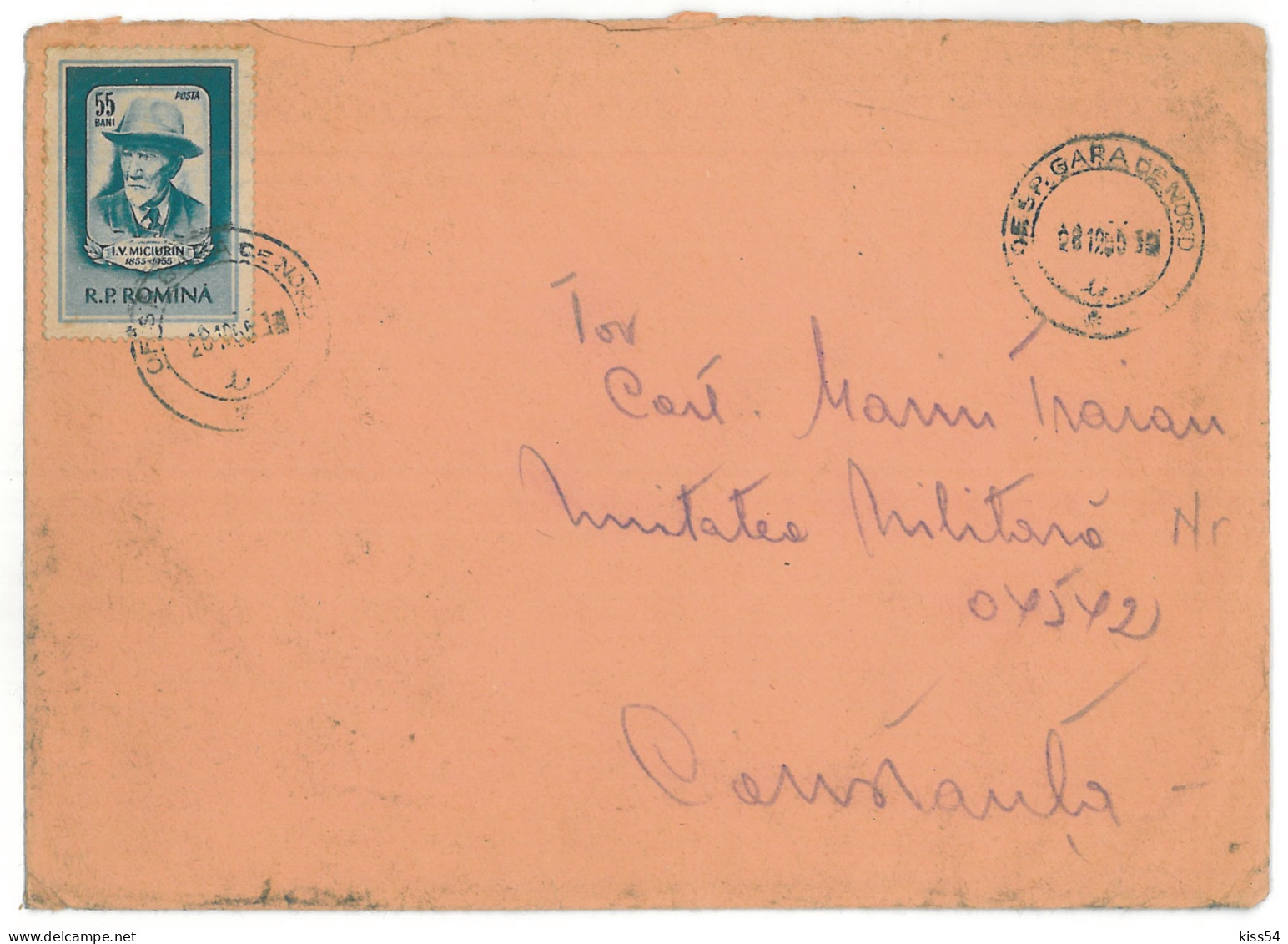 CIP 15 - 300-a Bucuresti, Gara De Nord, Stamp MICIURIN - Cover - Used - 1955 - Lettres & Documents