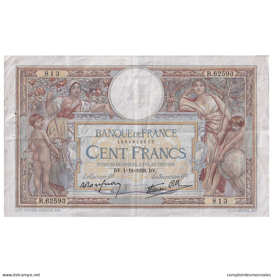 France, 100 Francs, Luc Olivier Merson, 1938, R.62593, TTB, Fayette:25.35 - 100 F 1908-1939 ''Luc Olivier Merson''