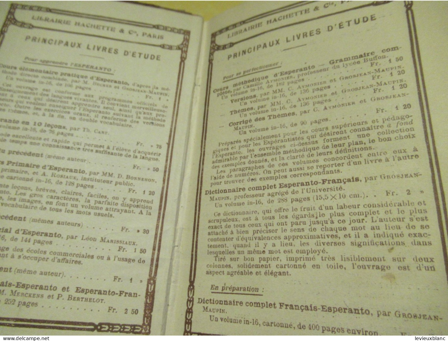 Dictionnaire Complet Français- Esperanto/ "La Revuo"/ Grosjean-Maupin/ Hachette & Cie/Paris/Brodard/1913           DIC10 - Diccionarios