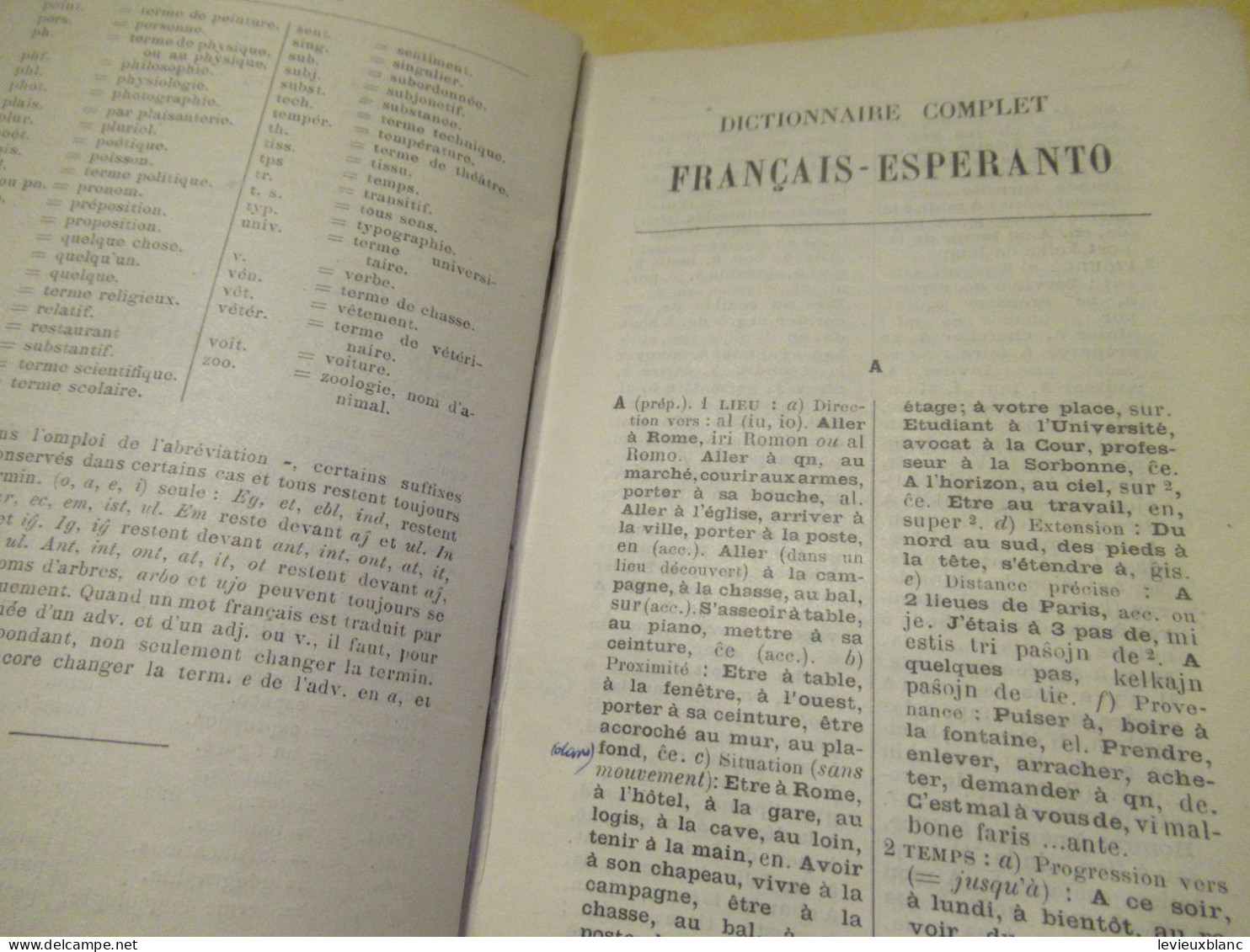 Dictionnaire Complet Français- Esperanto/ "La Revuo"/ Grosjean-Maupin/ Hachette & Cie/Paris/Brodard/1913           DIC10