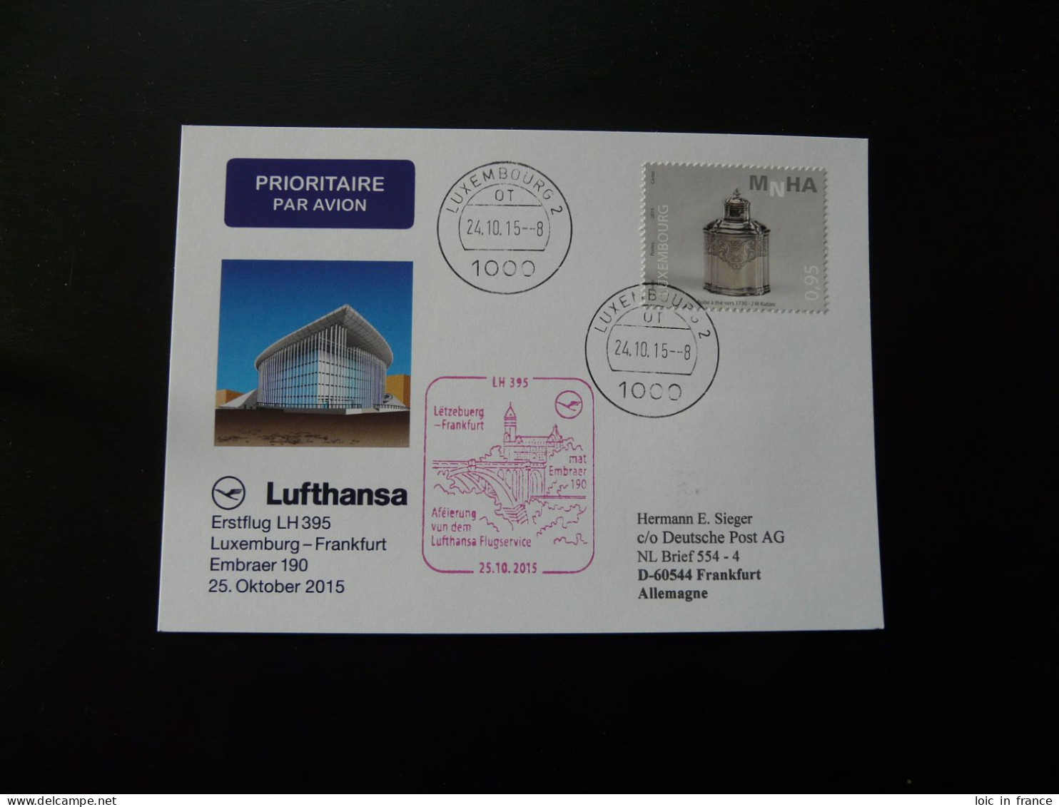 Premier Vol First Flight Luxembourg Frankfurt Embraer 190 Lufthansa 2015 - Lettres & Documents