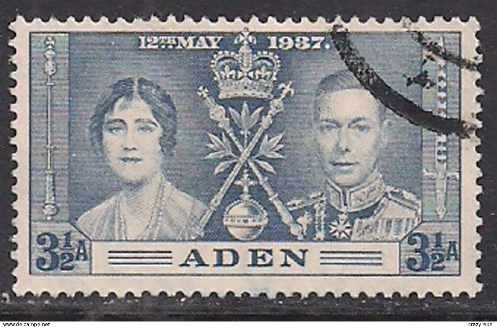 Aden 1937 KGV1 3 1/2a Coronation SG 15 Grey Blue ( C293 ) - Aden (1854-1963)