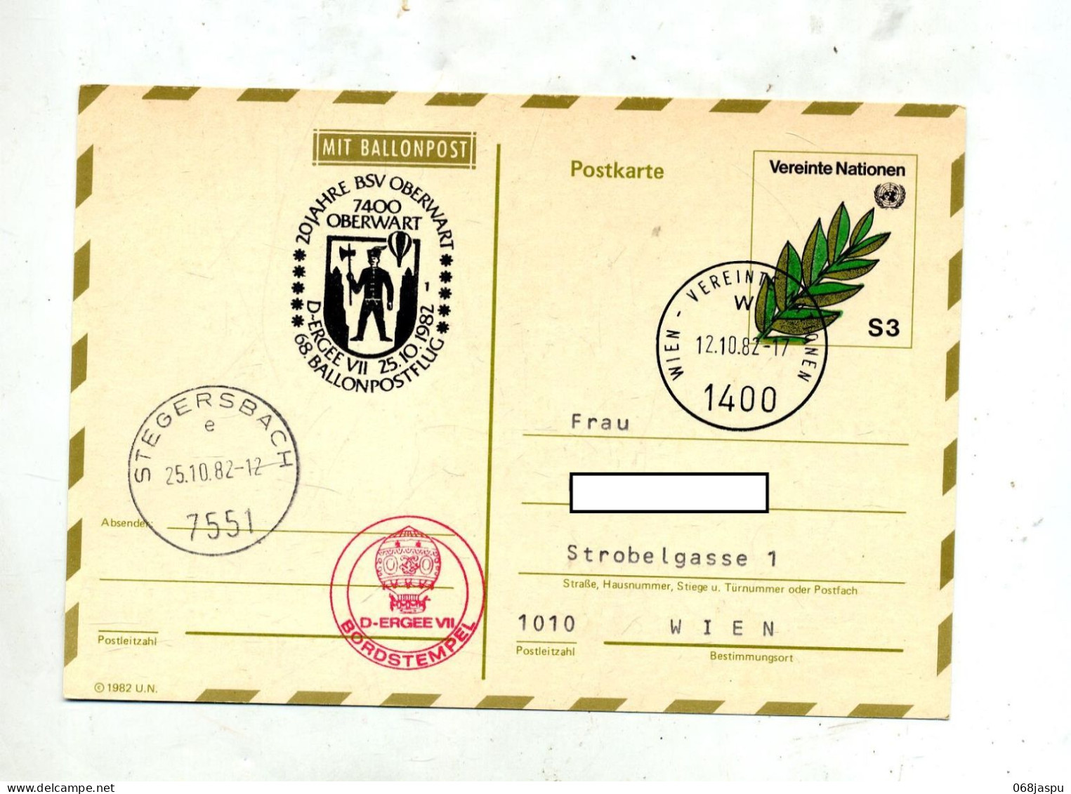 Carte 3 S Palme Cachet Wien Transport Par Ballon - Storia Postale