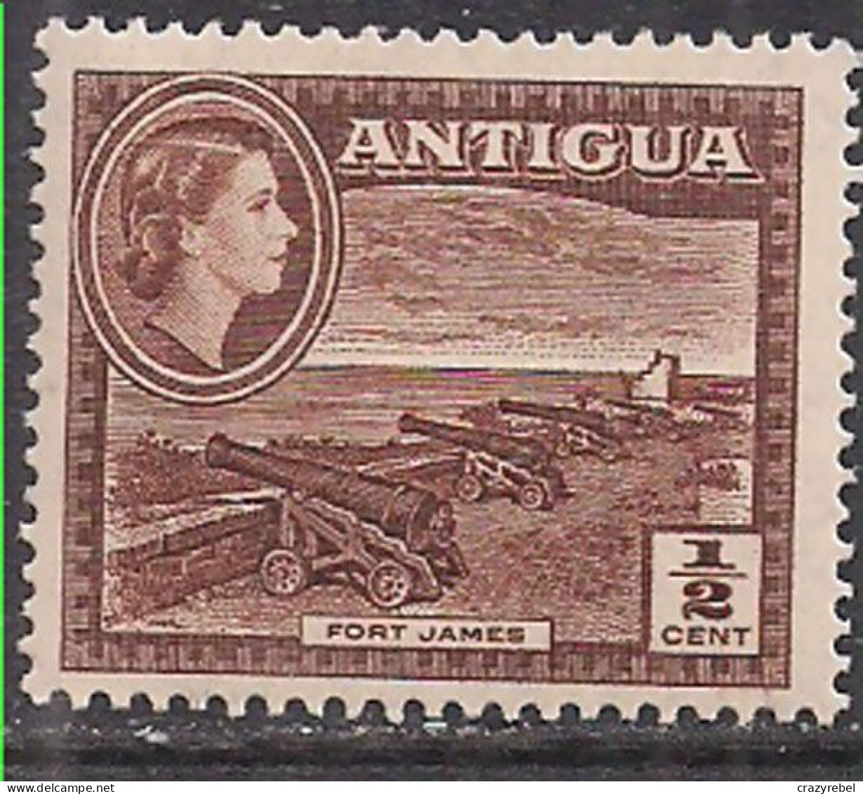 Antigua 1953 - 62 QE2 1/2cent Brown SG 120a MLH ( B804 ) - 1858-1960 Colonie Britannique