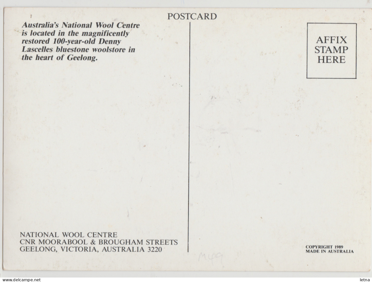 Australia VICTORIA VIC Denny Lascelles Woolstore National Wool Museum GEELONG 1989 Postcard - Geelong