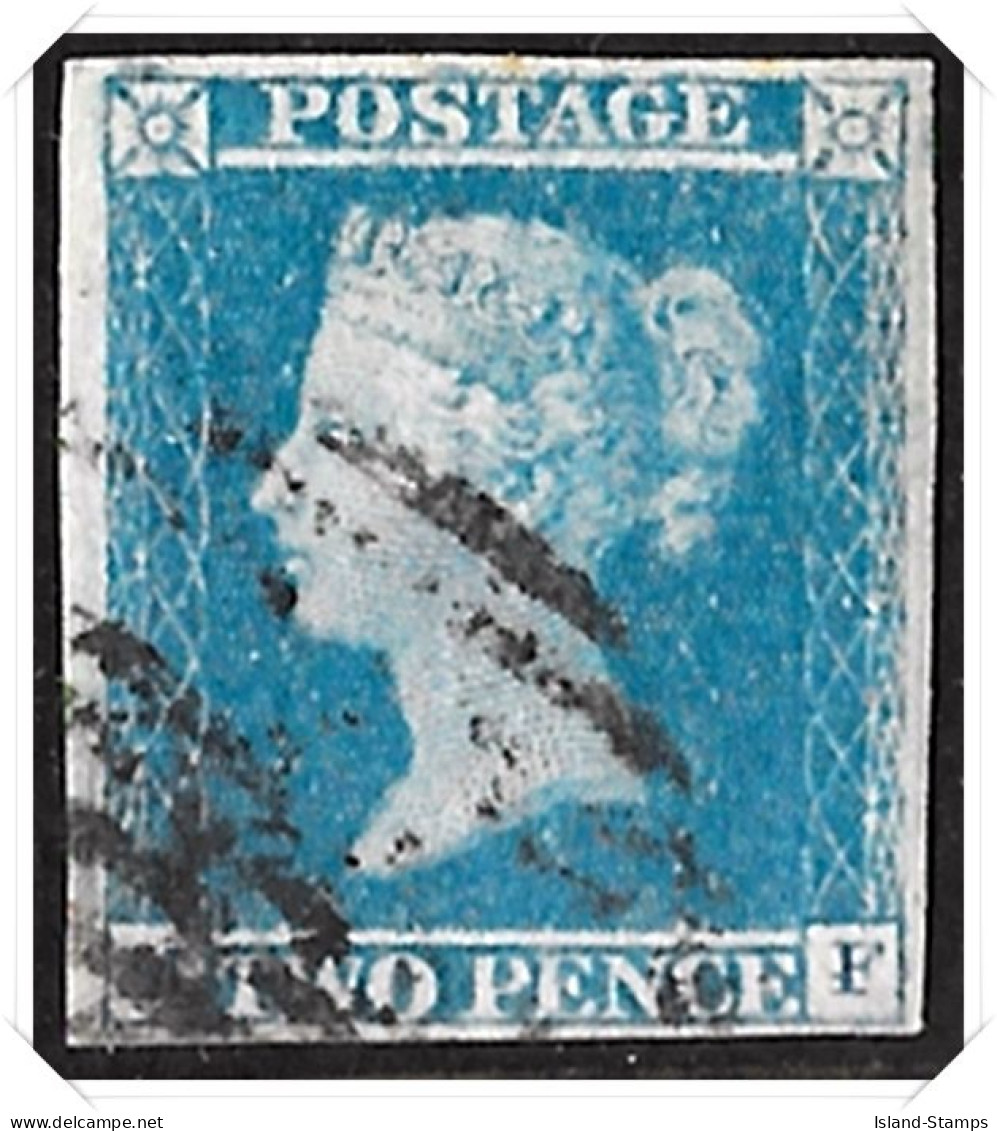 SG 14 GB Queen Victoria 2d Blue "MF" - 4 Margins Used - Used Stamps