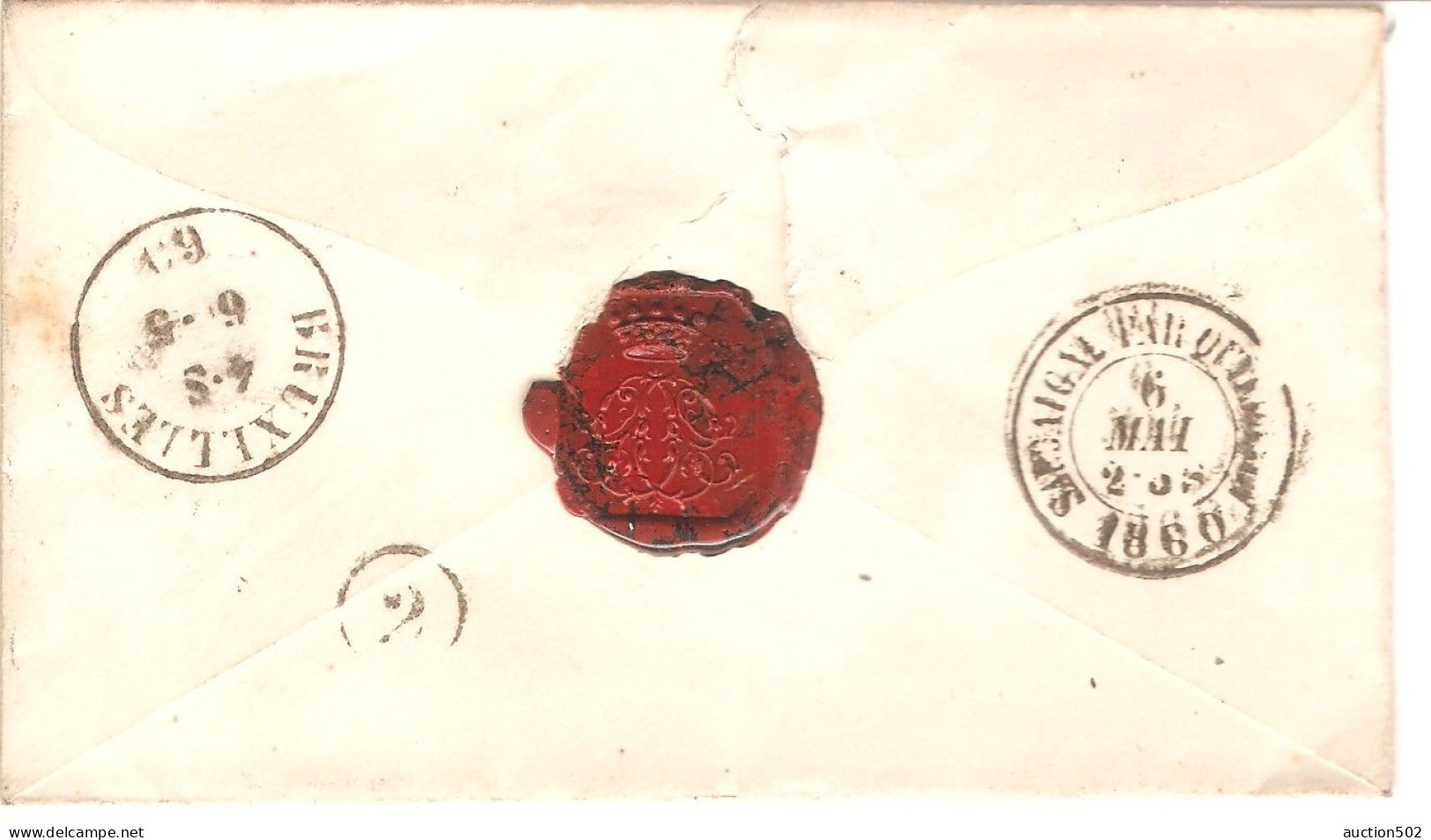 Lettres S Contenu  Obl.Turin 1860 Port 6 >  Vicomte De Jonghe Ministre De Belgique Bruxelles Cachets Au Verso - 1849-1865 Medaglioni (Varie)