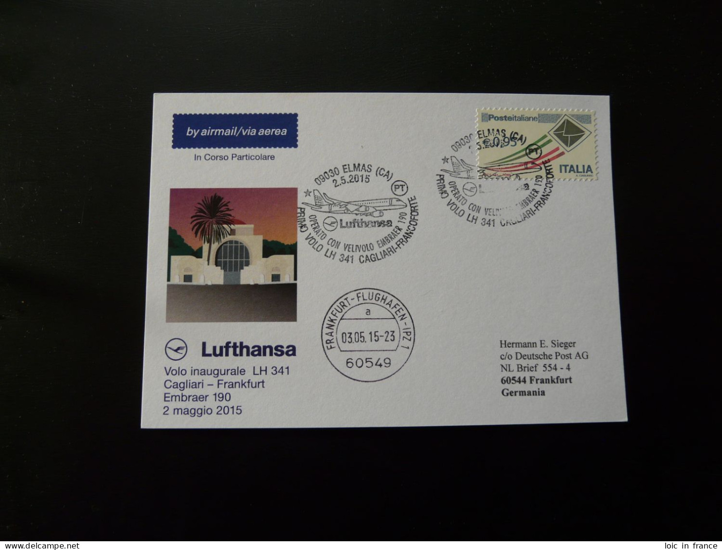 Premier Vol First Flight Cagliari Frankfurt Embraer 190 Lufthansa 2015 - 2011-20: Cartas & Documentos