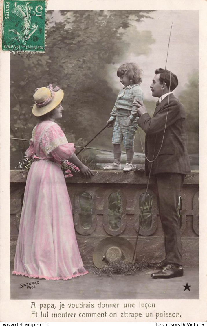 COUPLES - Couple Avec Enfant - La Pêche En Famille - Fantaisie - Carte Postale Ancienne - Coppie