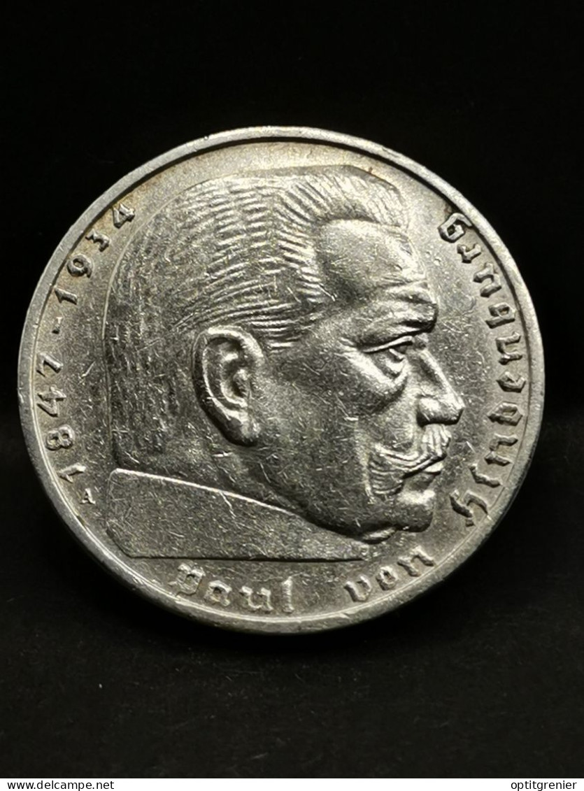 2 REICHSMARK ARGENT 1939 A BERLIN PAUL VON HINDENBURG ALLEMAGNE / GERMANY SILVER - 2 Reichsmark