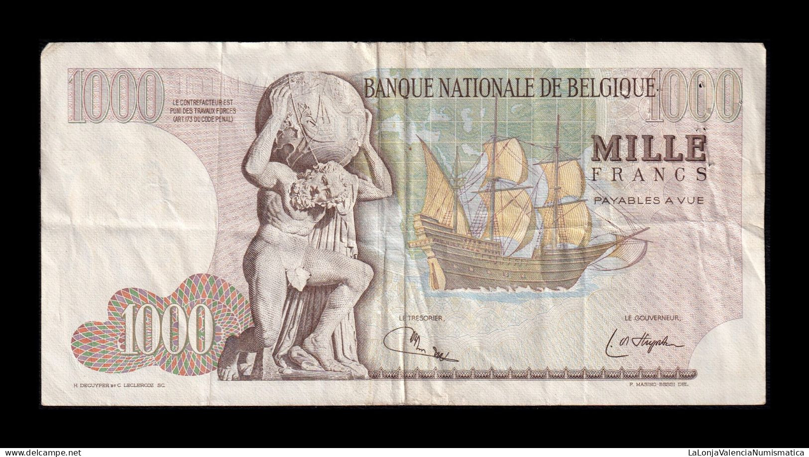 Bélgica Belgium 1000 Francs 1975 Pick 136b(3) Bc/Mbc F/Vf - 1000 Francos
