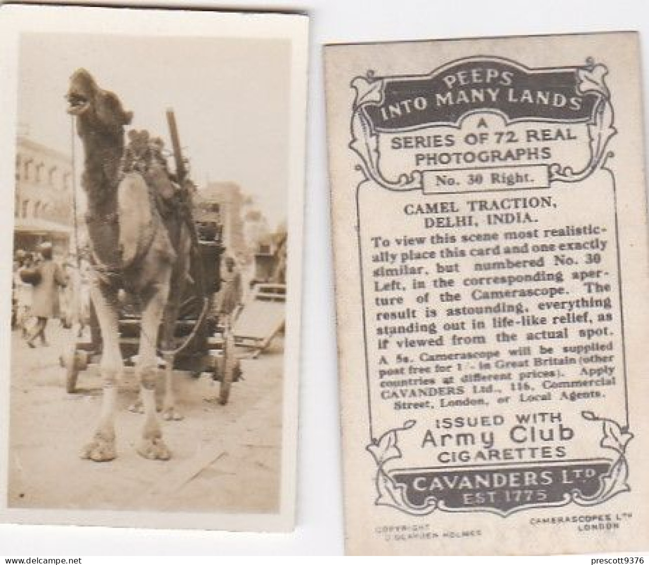30 Camel Tractor Delhi - PEEPS INTO MANY LANDS A 1927 - Cavenders RP Stereoscope Cards 3x6cm - Visionneuses Stéréoscopiques