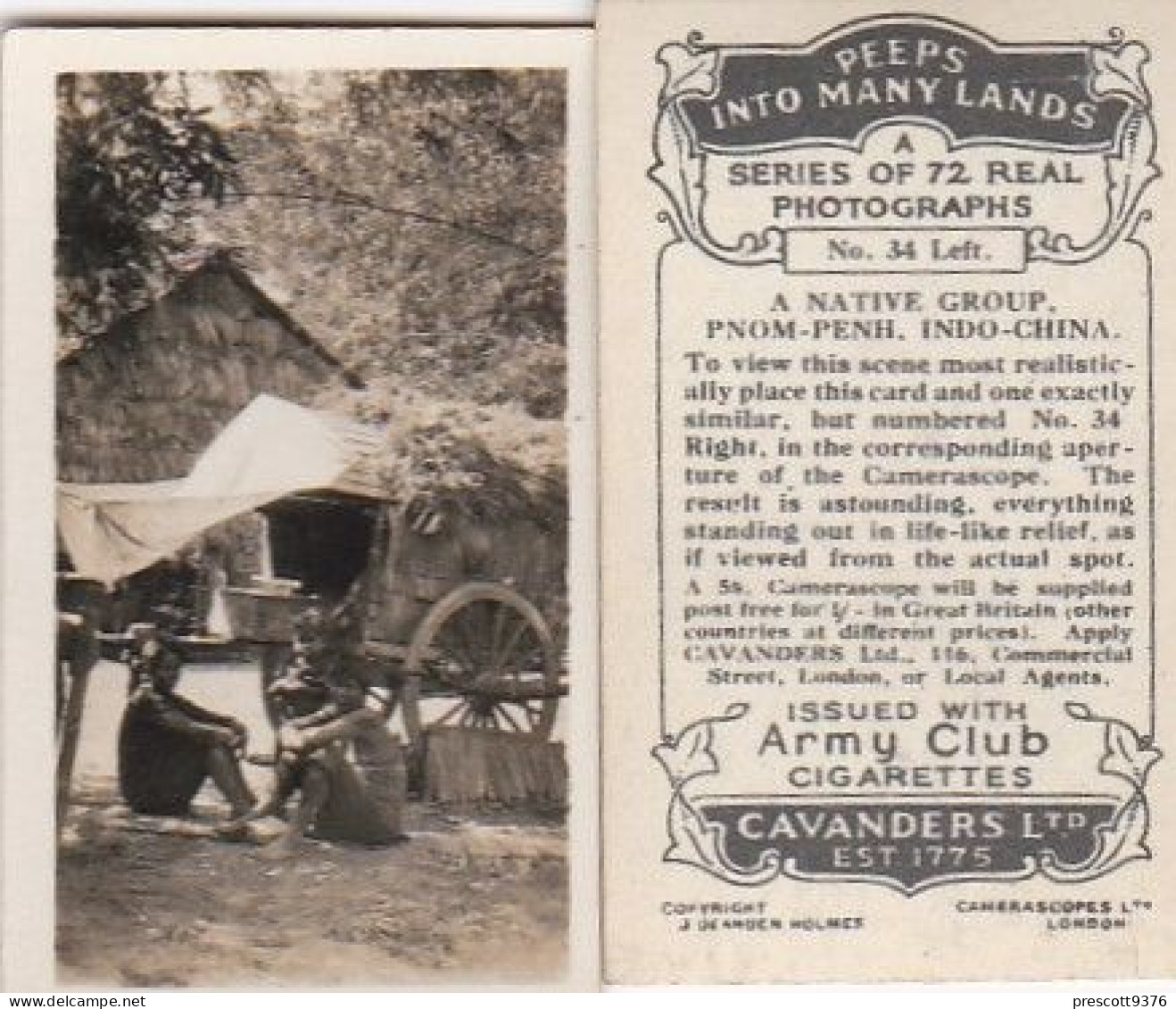 34 Native Group, Pnom Penh, Indo China - PEEPS INTO MANY LANDS A 1927 - Cavenders RP Stereoscope Cards 3x6cm - Visionneuses Stéréoscopiques