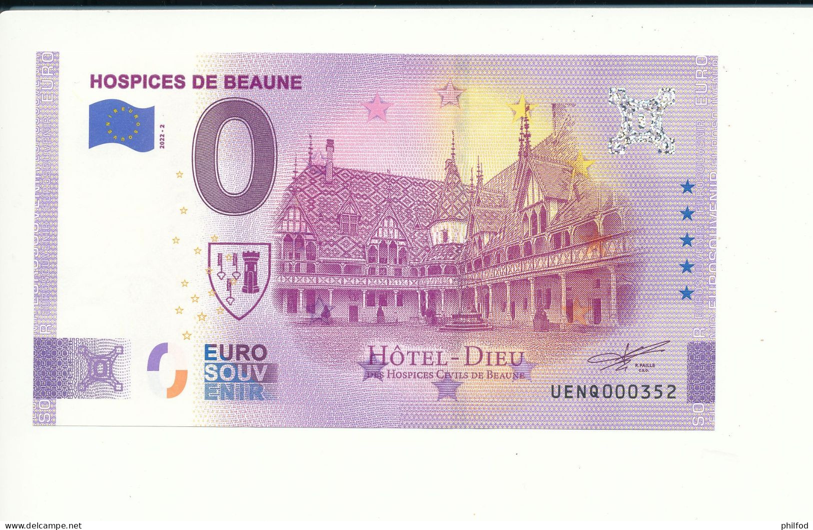 Billet Touristique  0 Euro  - HOSPICES DE BEAUNE - UENQ - 2022-2 -  N° 352 - Altri & Non Classificati