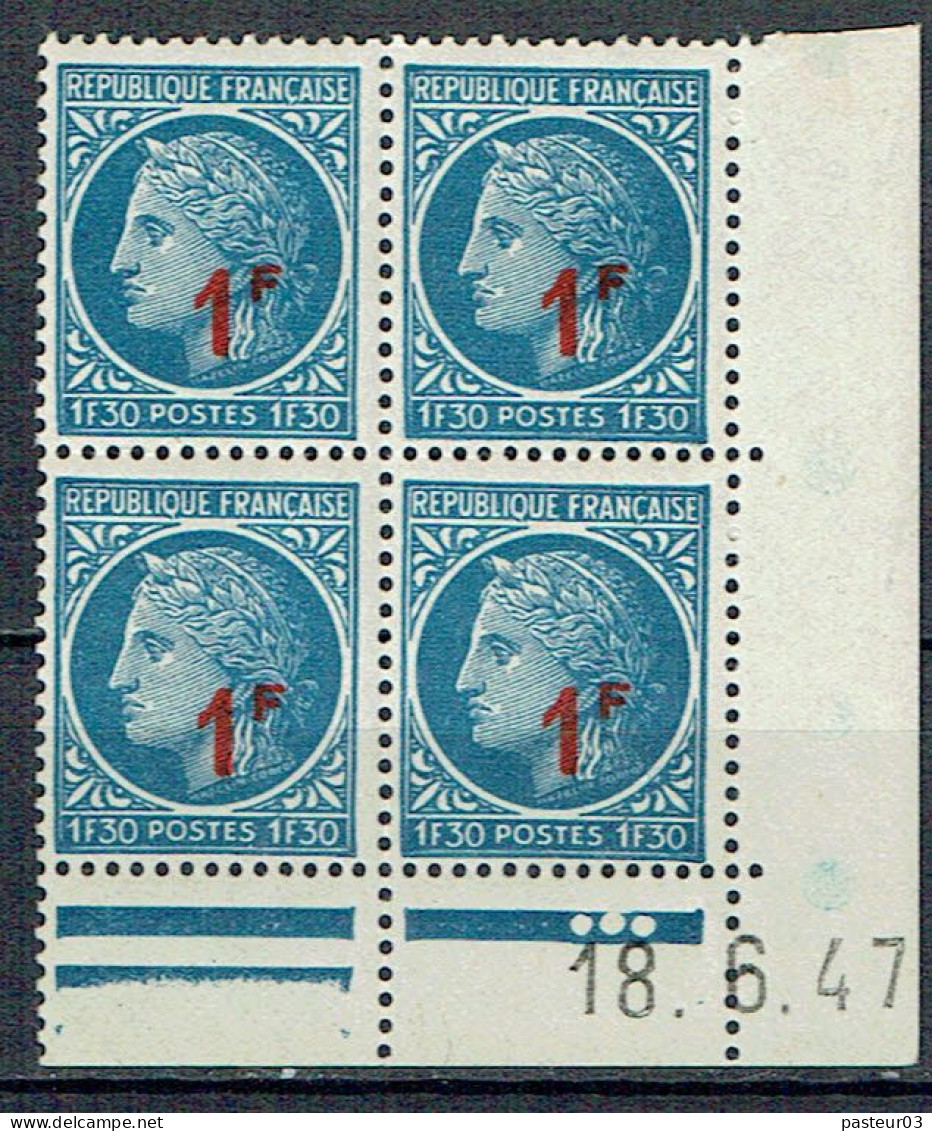 791 France Cérès Mazelin 1,30 F. Bleu Surchargé 1 F. En Rouge Coin Daté 18-6-1947 Luxe - 1945-47 Ceres Of Mazelin