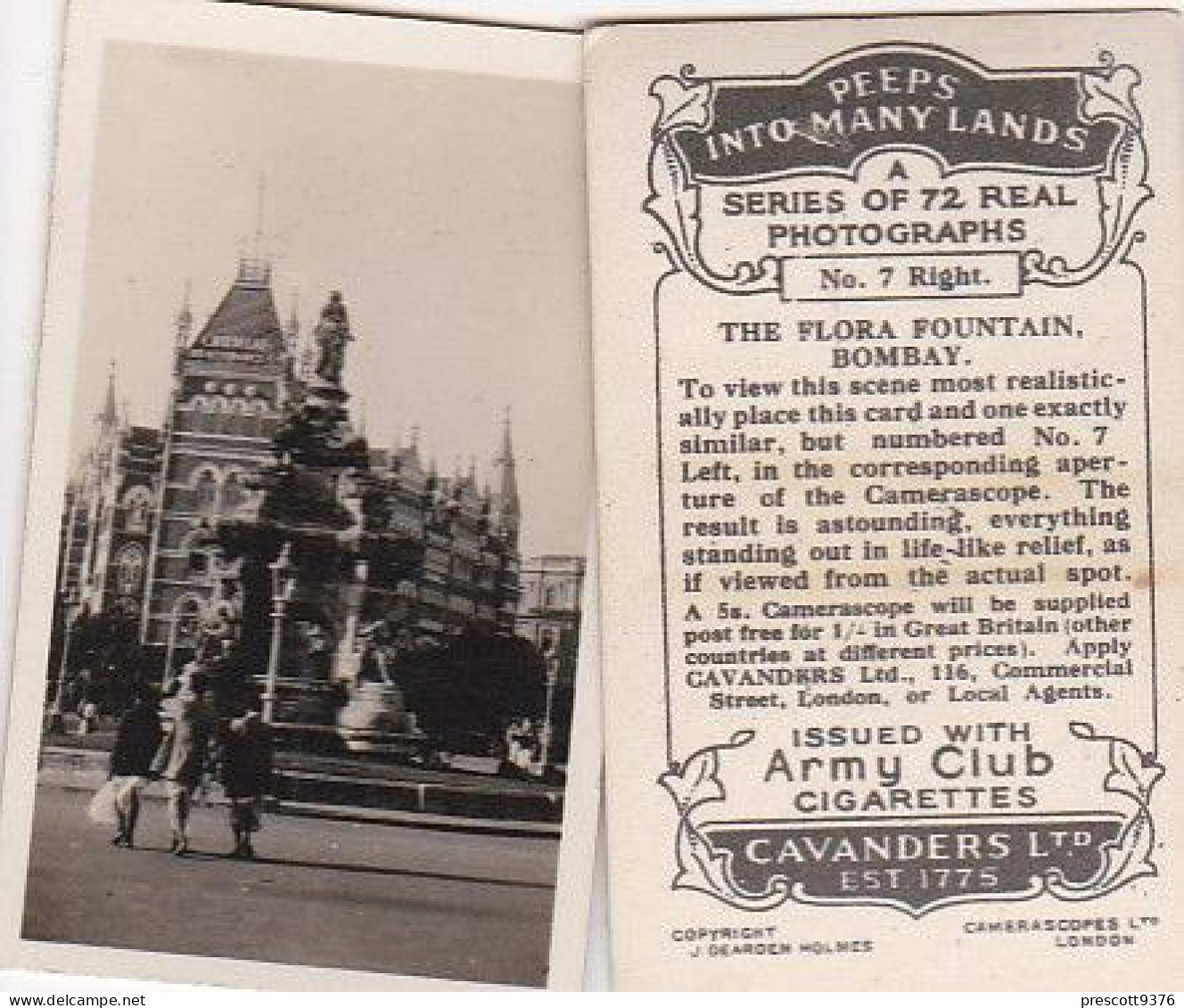 7 Flora Fountain, Bombay  - PEEPS INTO MANY LANDS A 1927 - Cavenders RP Stereoscope Cards 3x6cm - Stereoskope - Stereobetrachter