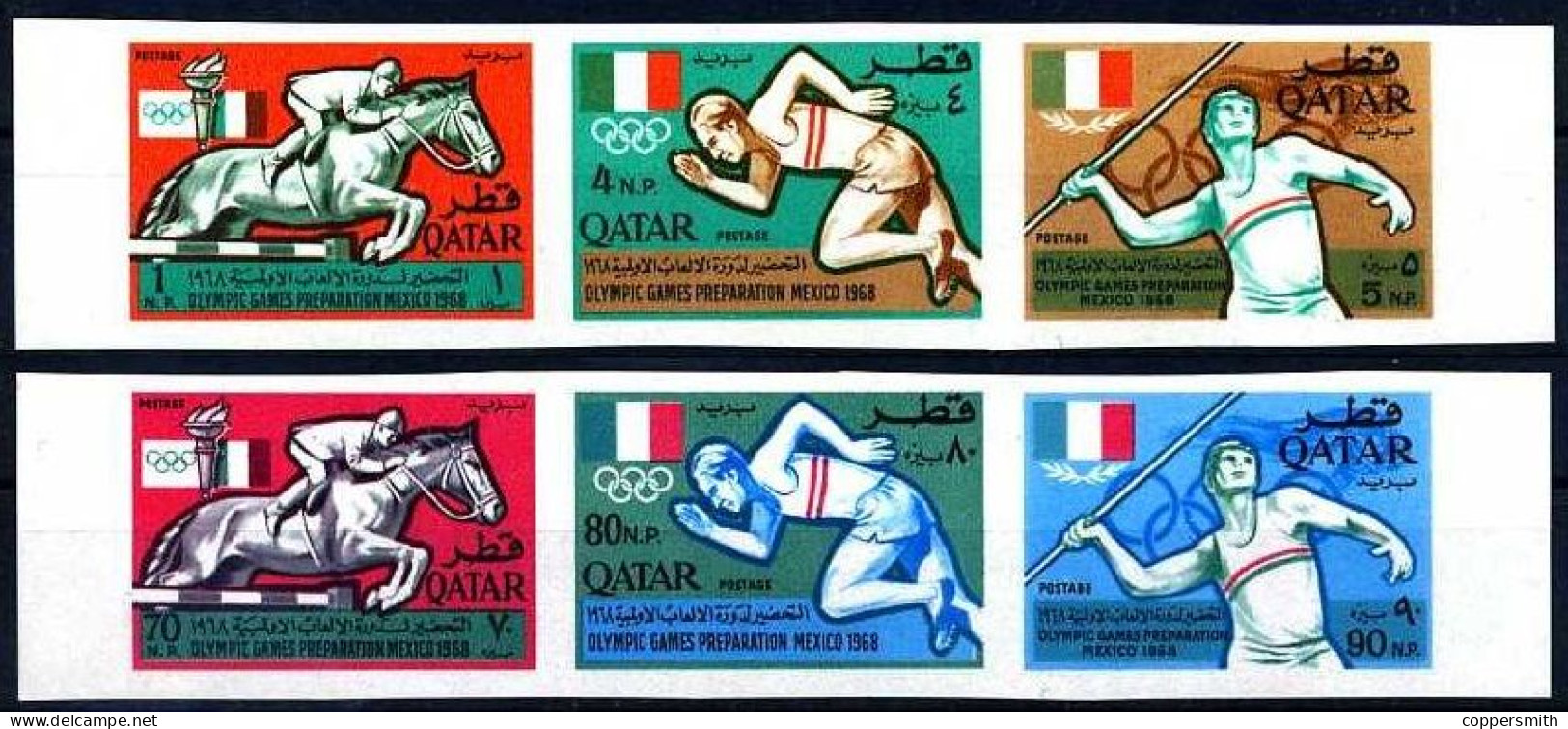 (049) Qatar  1966 / Sport / Preolympics / Animals / Horses / Imperforated  ** / Mnh  Michel 135-140 B - Qatar