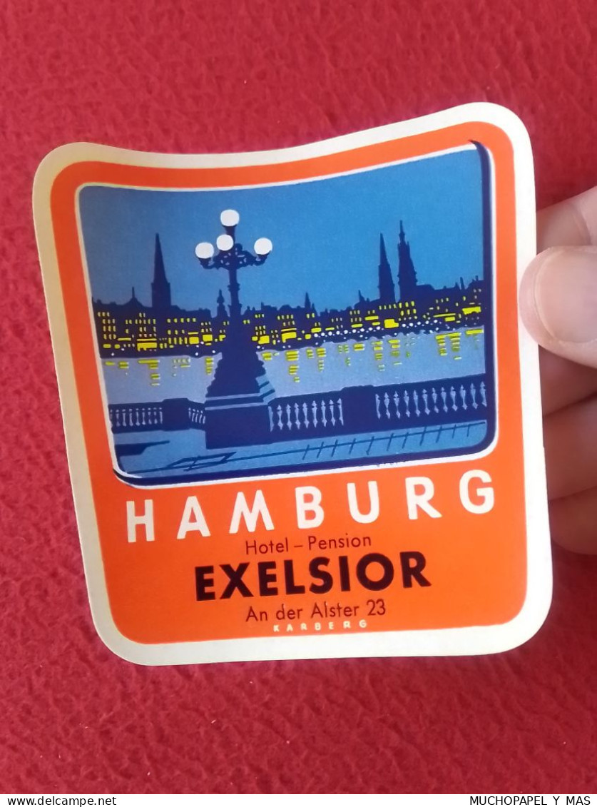 ANTIGUA ETIQUETA OLD LABEL ÉTIQUETTE ETIKETTE ETICHETTA HOTEL PENSION EXELSIOR HAMBURGO HAMBURG GERMANIA GERMANY KARBERG - Etiquettes D'hotels