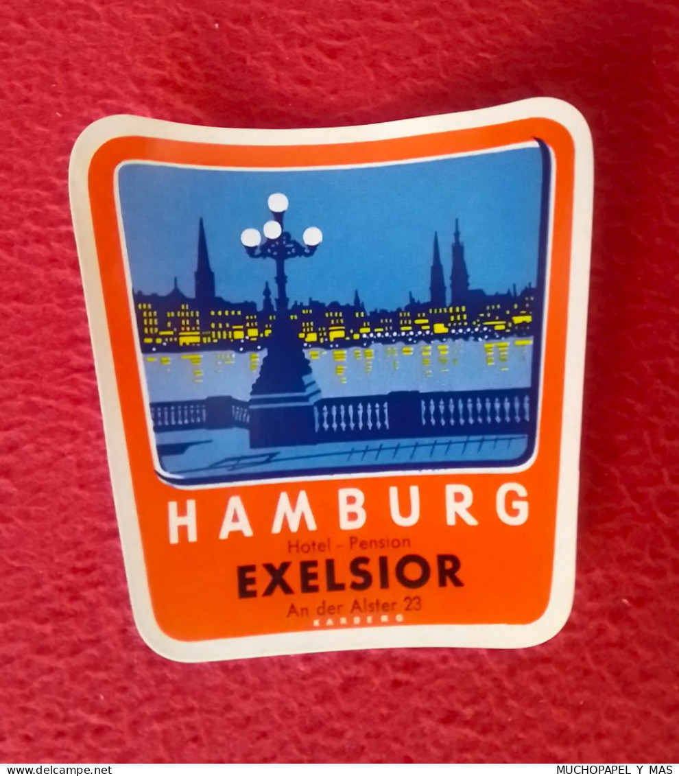 ANTIGUA ETIQUETA OLD LABEL ÉTIQUETTE ETIKETTE ETICHETTA HOTEL PENSION EXELSIOR HAMBURGO HAMBURG GERMANIA GERMANY KARBERG - Etiquettes D'hotels