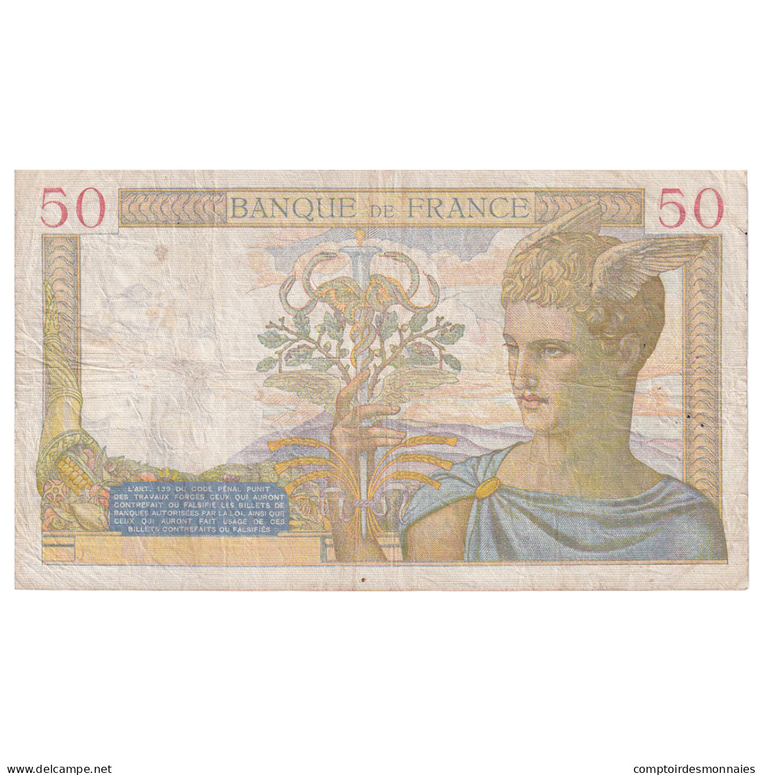 France, 50 Francs, Cérès, 1939, J.10171, TB, Fayette:18.25, KM:85b - 50 F 1934-1940 ''Cérès''