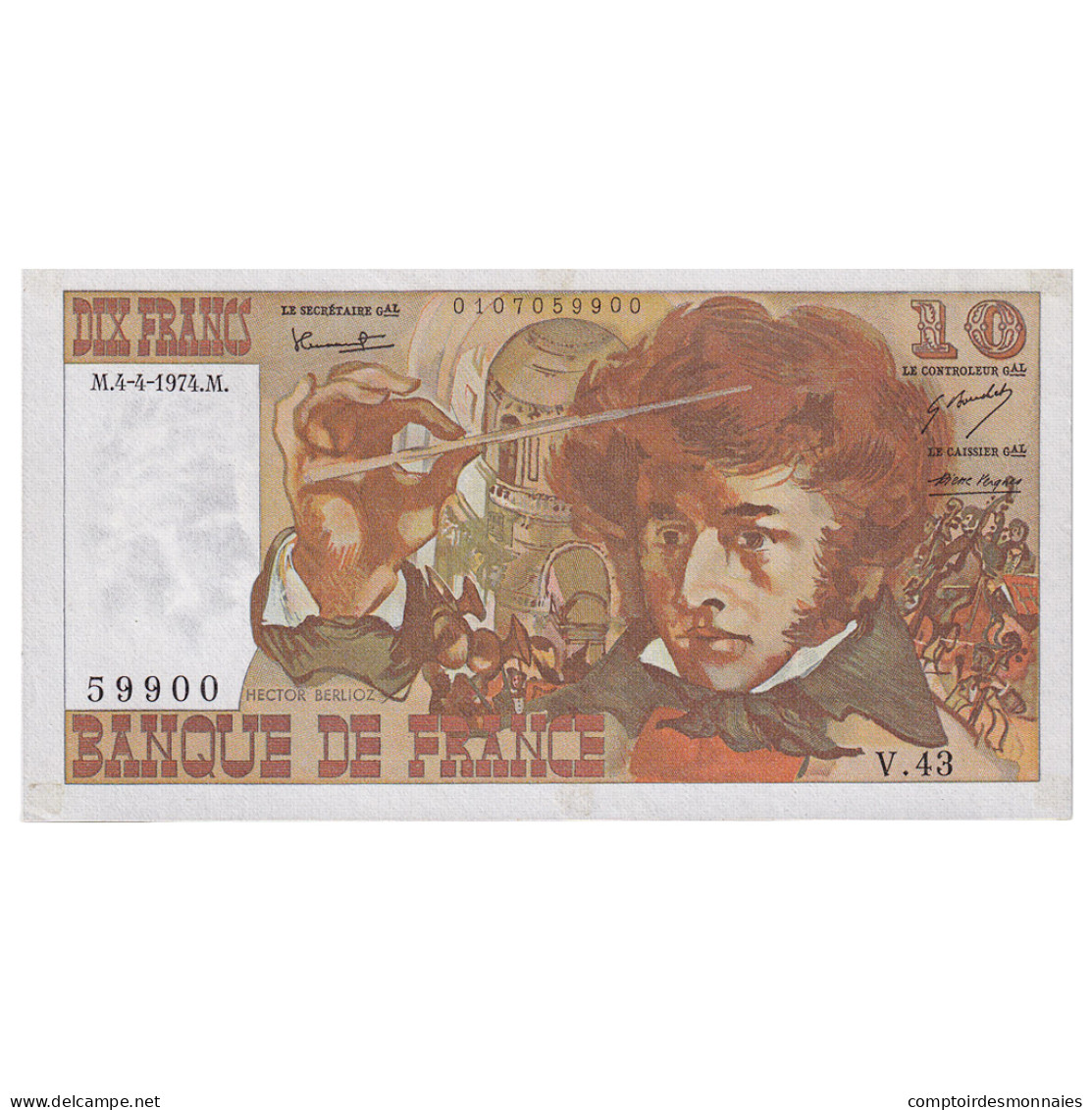 France, 10 Francs, Berlioz, 1974, V.43, SPL+, Fayette:63.04, KM:150a - 10 F 1972-1978 ''Berlioz''