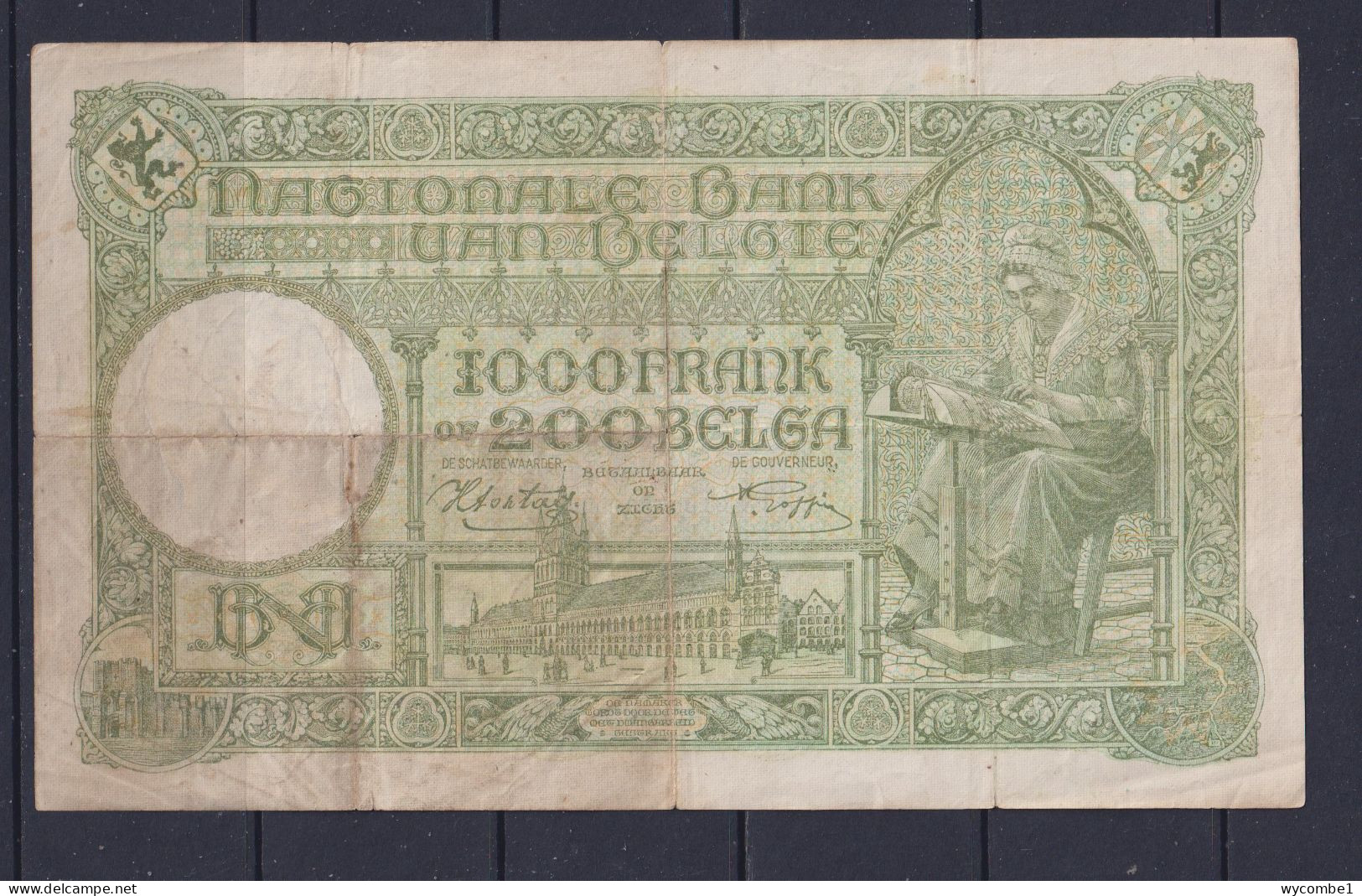 BELGIUM - 1943 1000 Francs Circulated Banknote (Split Centre Fold) - 1000 Francs