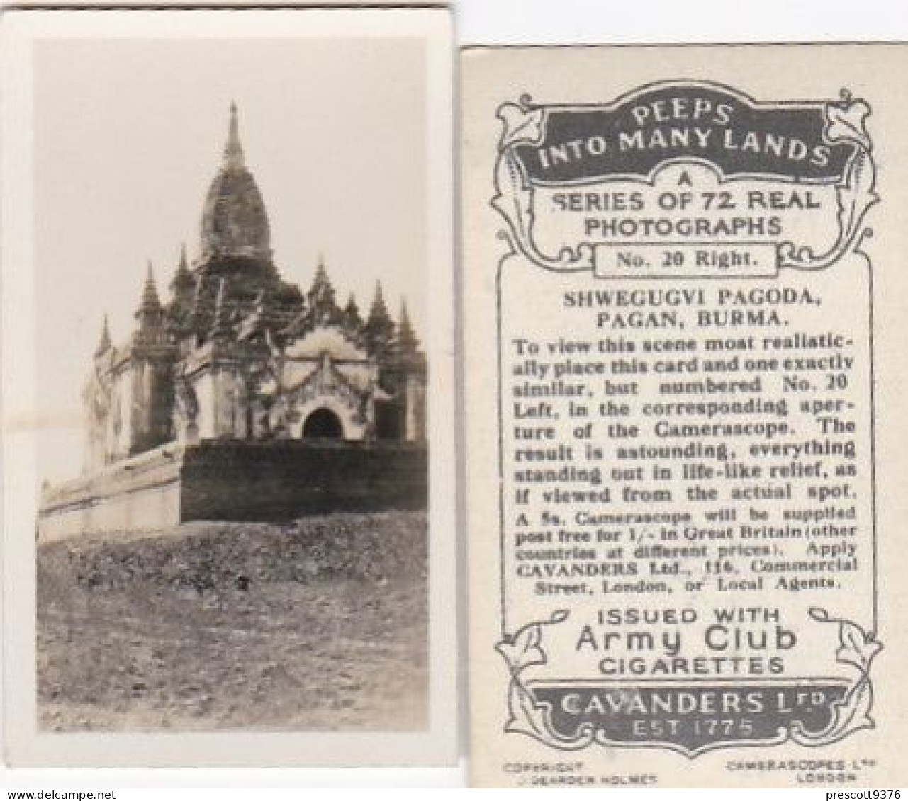 20 Shwegugwi Pagoda, Pagan, Burma- PEEPS INTO MANY LANDS A 1927 - Cavenders RP Stereoscope Cards 3x6cm - Visionneuses Stéréoscopiques