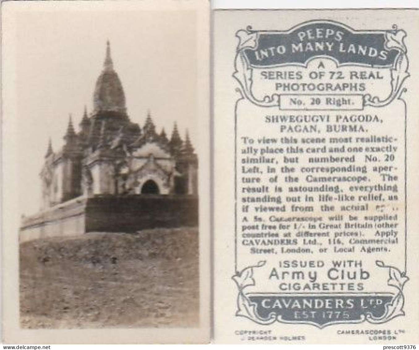 20 Shwegugwi Pagoda, Pagan, Burma- PEEPS INTO MANY LANDS A 1927 - Cavenders RP Stereoscope Cards 3x6cm - Visionneuses Stéréoscopiques