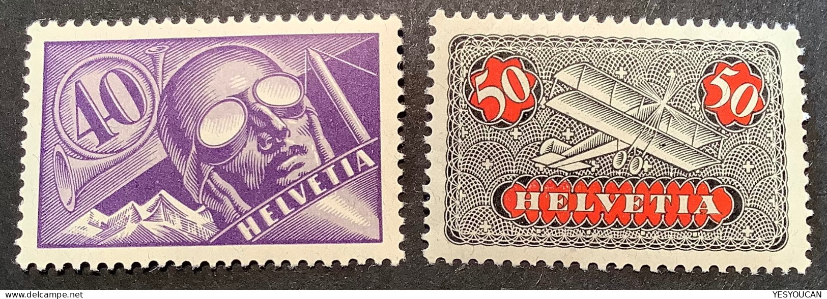 Flugpostmarken 1923-1940 ZNr F7+F9 LUXUS Postfrisch MNH** 40+50Rp   (aeroplane Avion  Air Post Stamp Schweiz Y&T 7+9 - Ungebraucht