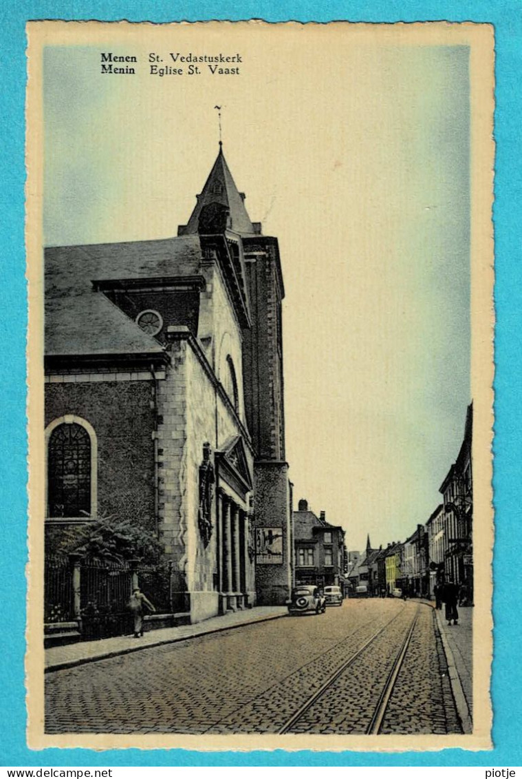 * Menen - Menin (West Vlaanderen) * (Uitgave Prévot) Sint Vedastuskerk, église St Vaast, Tramway, Oldtimer, Couleur - Menen