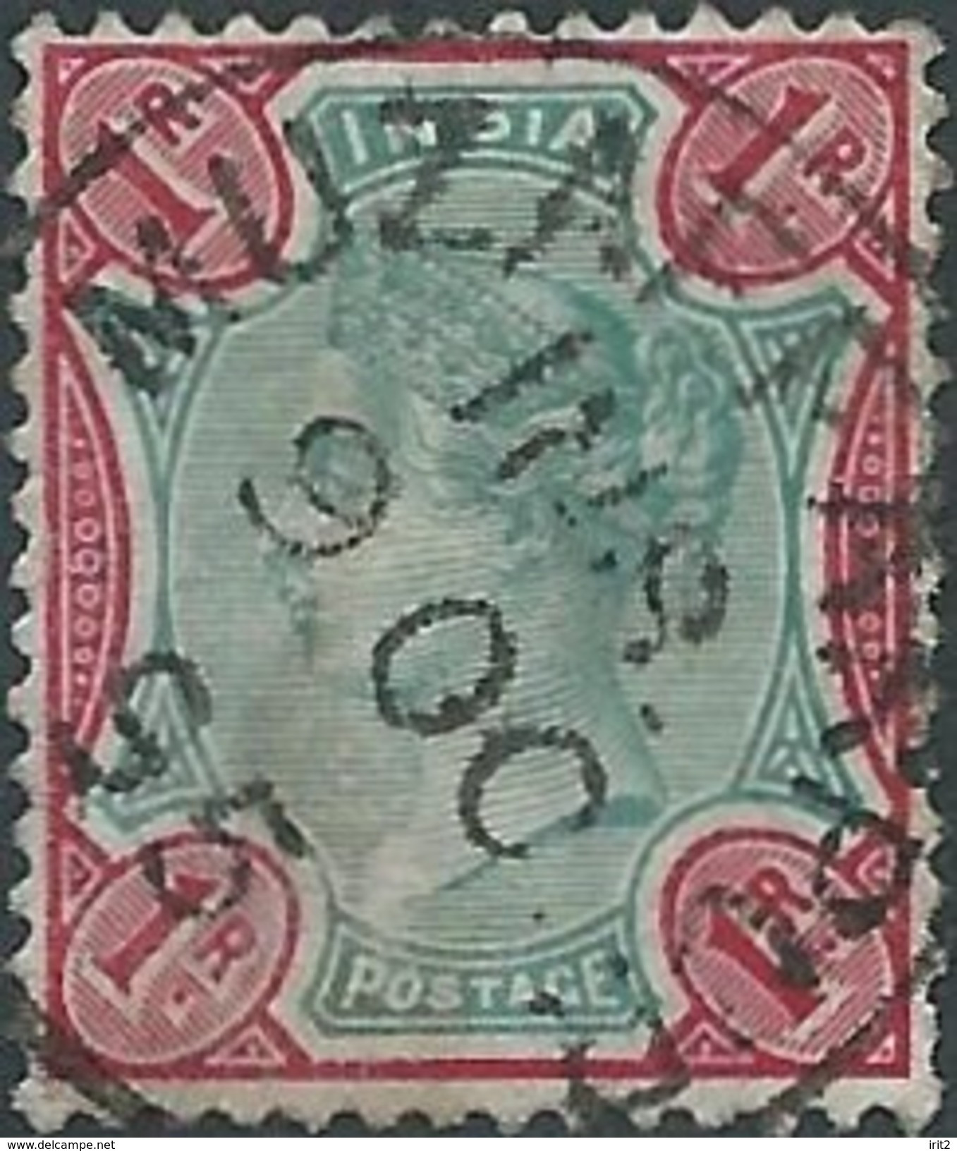 INDIA 1892/97 - 1R QUEEN VICTORIA  Green & Analine Carmine- USED - 1852 Provincia Di Sind