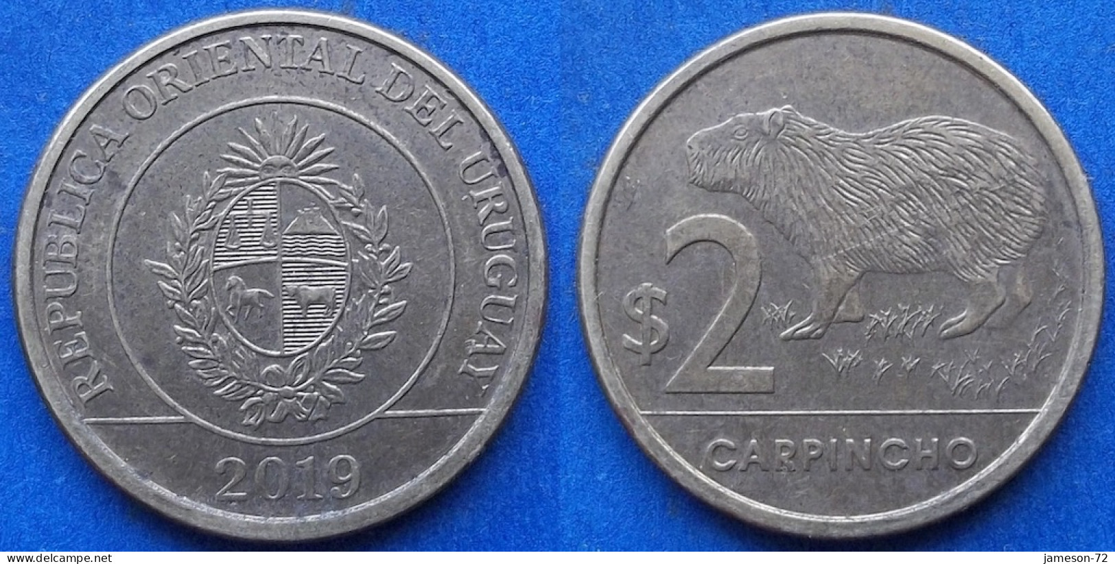 URUGUAY - 2 Pesos 2019 "Carpincho" KM# 136 Monetary Reform (1993) - Edelweiss Coins - Uruguay