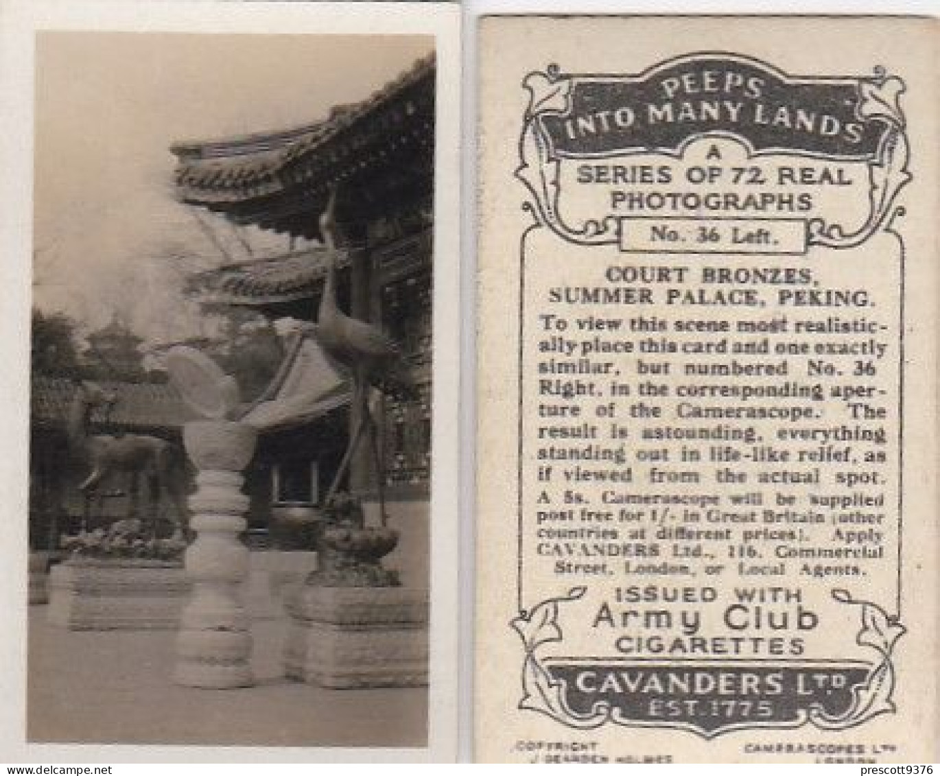 36 Court Bronzes, Summer Palace, Peking - PEEPS INTO MANY LANDS A 1927 - Cavenders RP Stereoscope Cards 3x6cm - Visionneuses Stéréoscopiques