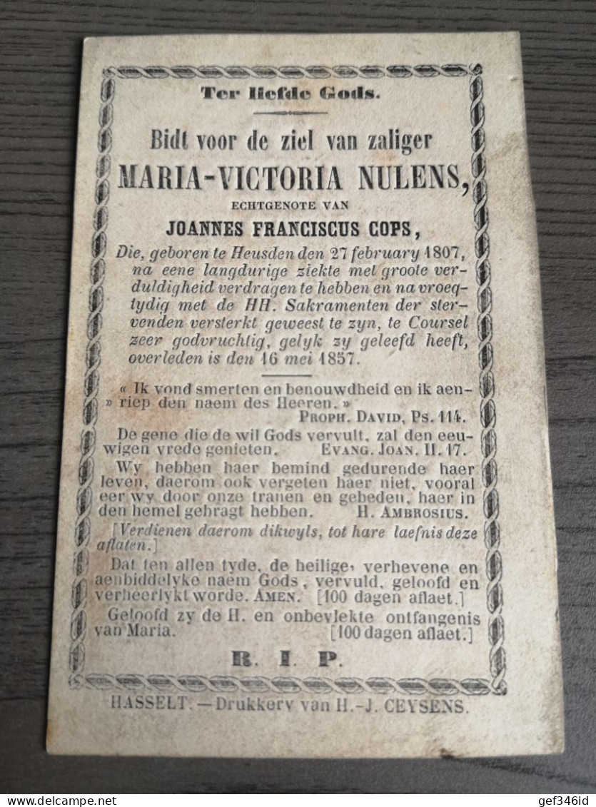 Maria-Victoria Nulens Cops Heusden 1807 Coursel 1857 Hasselt Ceysens - Religion & Esotérisme