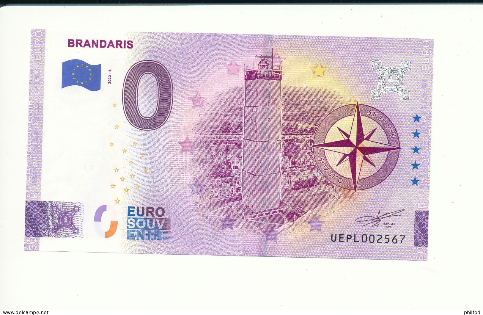 Billet Touristique  0 Euro  - BRANDARIS - UEPL - 2022-6 -  N° 2567 - Andere & Zonder Classificatie