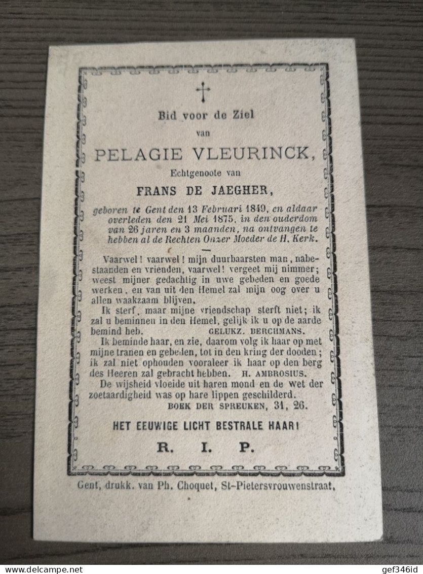 Pélagie Vleurinck De Jaegher Gent 1849 1875 Drukk. Choquet - Religion & Esotérisme