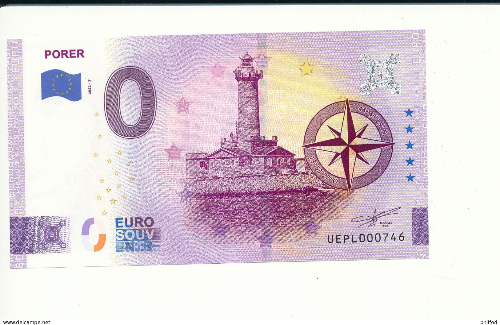 Billet Touristique  0 Euro  - PORER - UEPL - 2022-7 -  N° 746 - Otros & Sin Clasificación