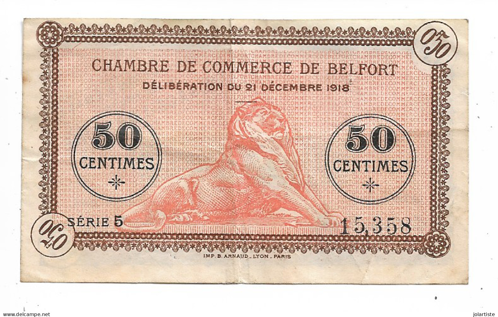 Chambre  De Commerce De Belfort 50 Centimes 1918 Papier Craquant Comme Neuf N0166 - Chambre De Commerce