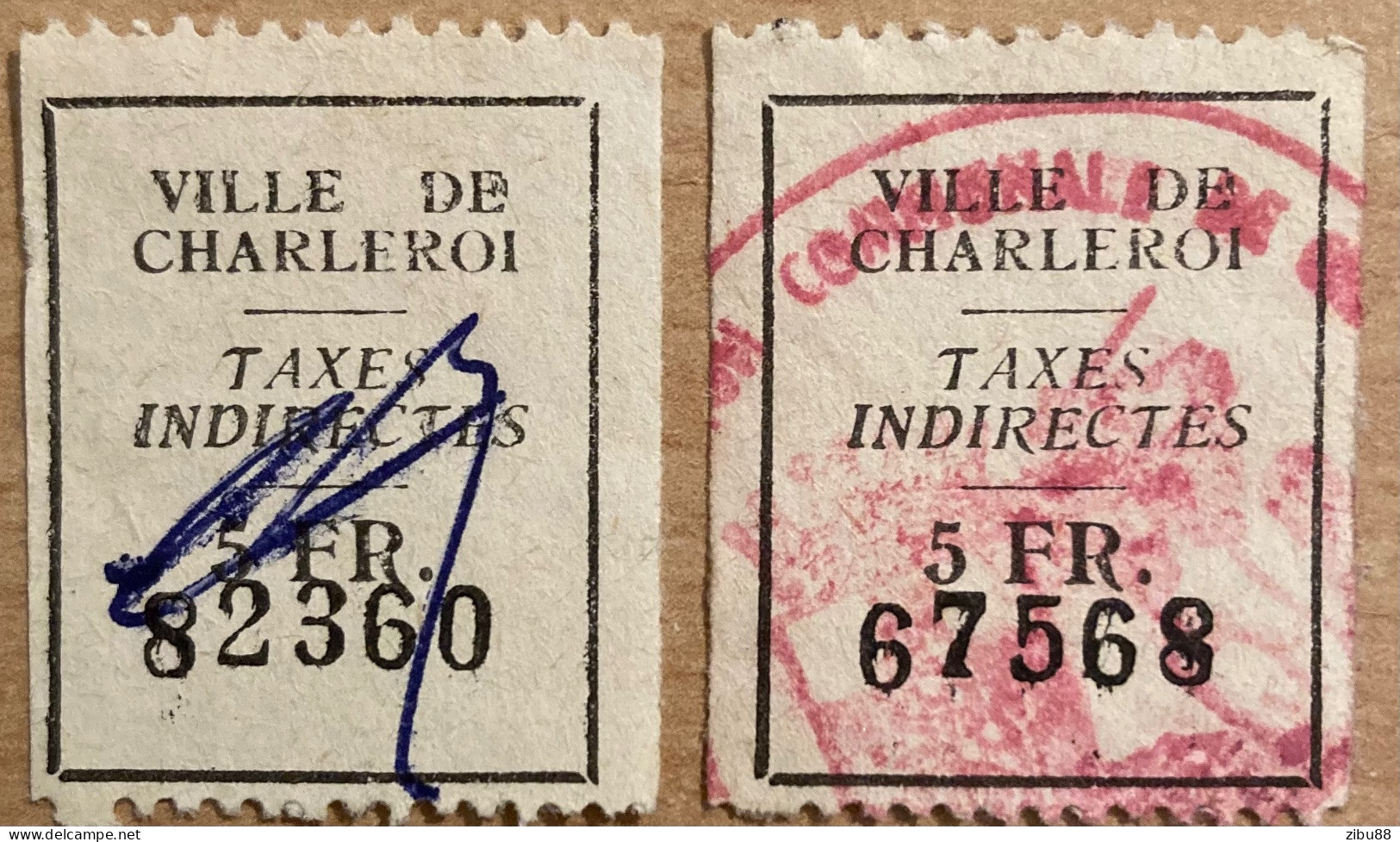 Taxes Indirectes Ville De Charleroi - Revenue Stamps Belgium - Postzegels