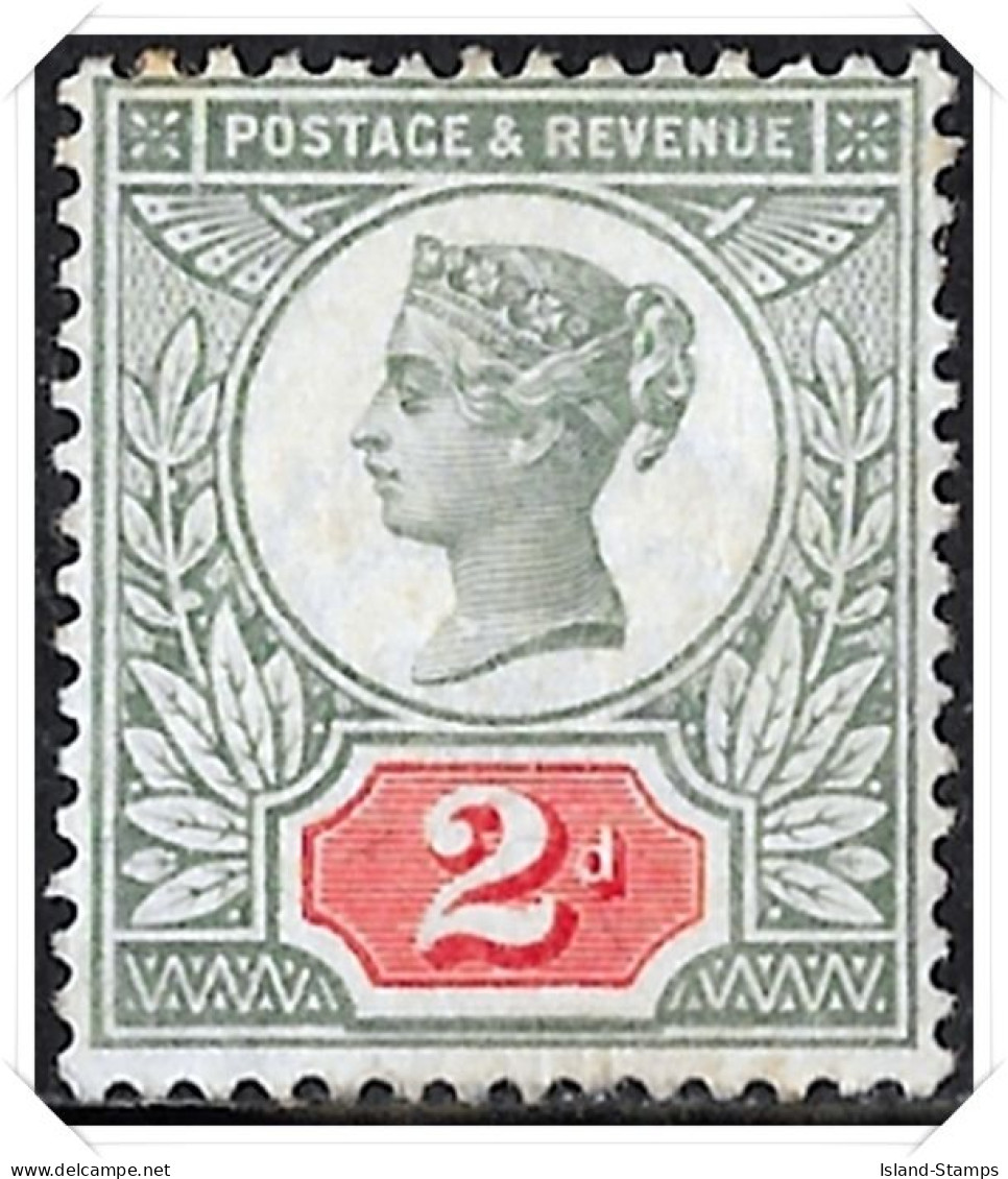 QV SG200 1887 2d Grey Green & Carmine, Jubilee Issue, Mint - Unused Stamps