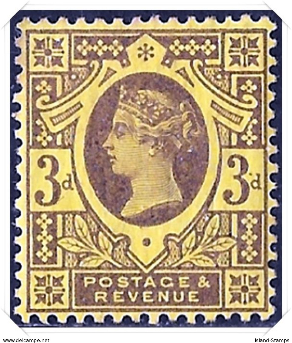 QV GB SG202 3d Purple On Yellow Mounted Mint - Unused Stamps