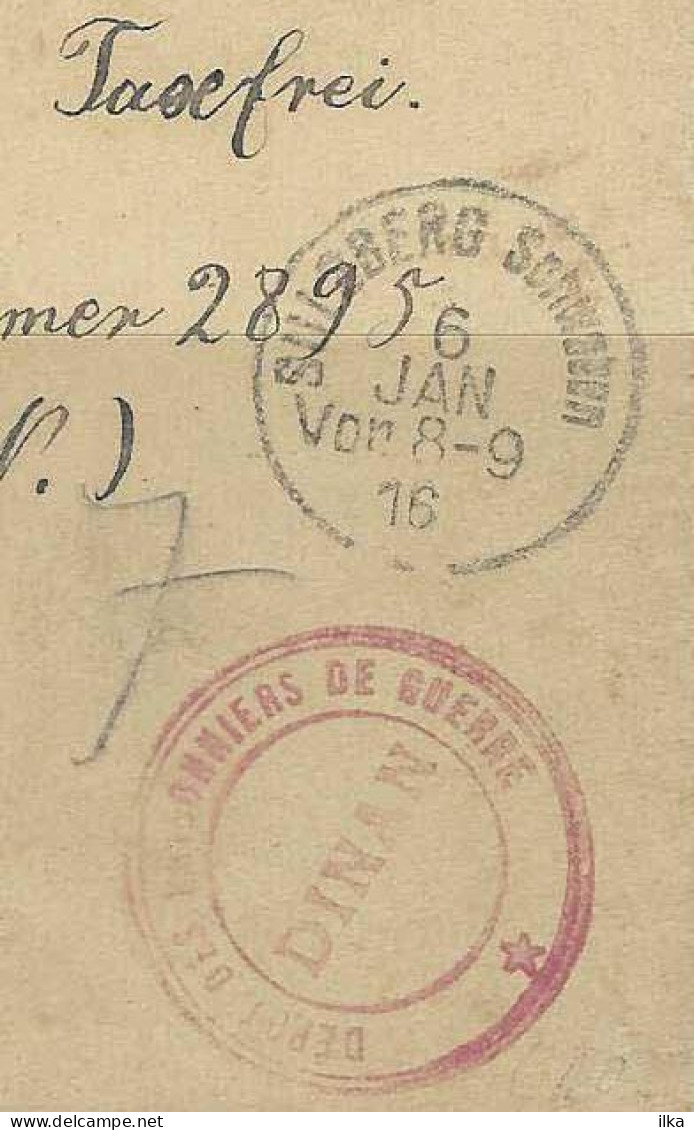 Kriegsgefangenen Sendung Sulzberg 6/1/1916 Östenrreich - Bestele J. N°2895. Depot Des Prisonniers De Guerre "Dinan" - Prisoners Of War Mail
