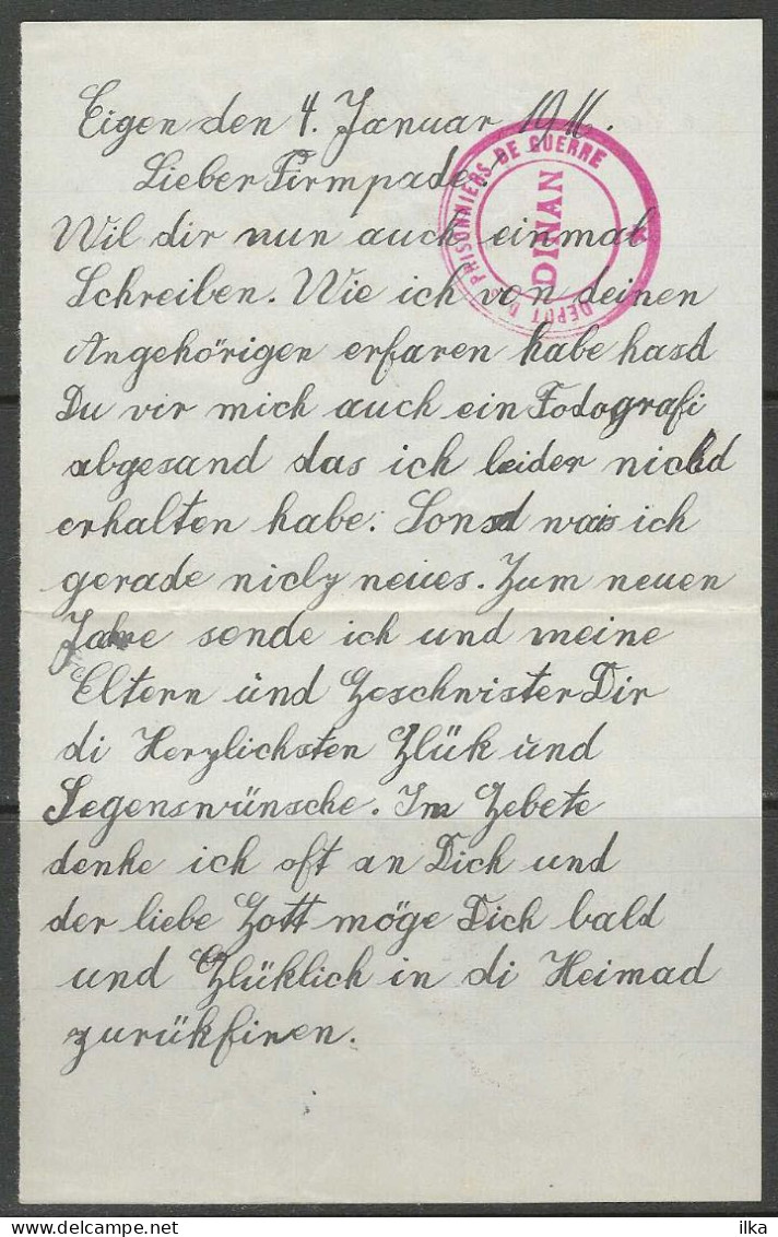 Kriegsgefangenen Sendung Sulzberg 6/1/1916 Östenrreich - Bestele J. N°2895. Depot Des Prisonniers De Guerre "Dinan" - Gevangenenpost