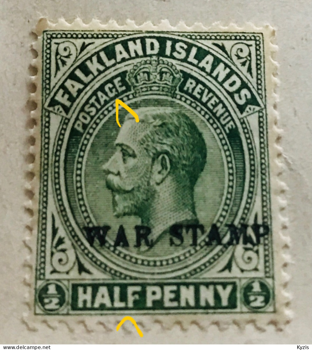 FALKLAND - 1918 - Îles Malouines - Roi George V [avec Surcharge] Numéro Michel 36 B Et 37 A  - VARIÉTÉ - Territorio Britannico Dell'Oceano Indiano