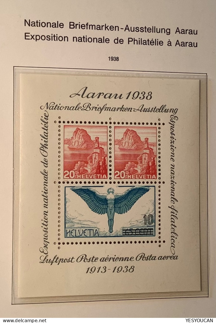 Gedenkblock Briefmarkenausstellung Aarau 1938 ZNr W11 LUXUS Postfrisch MNH** (Schweiz Block Y&T BF4 Souvenir Sheet - Blocks & Sheetlets & Panes