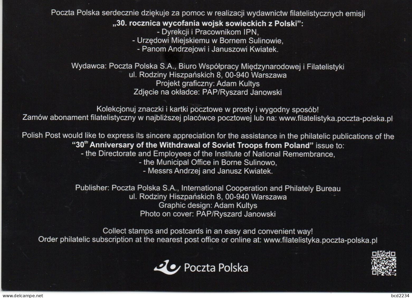 POLAND 2023 POST OFFICE LIMITED EDITION FOLDER: 30TH ANNIVERSARY WITHDRAWAL OF SOVIET USSR RUSSIAN TROOPS FROM POLAND - Covers & Documents