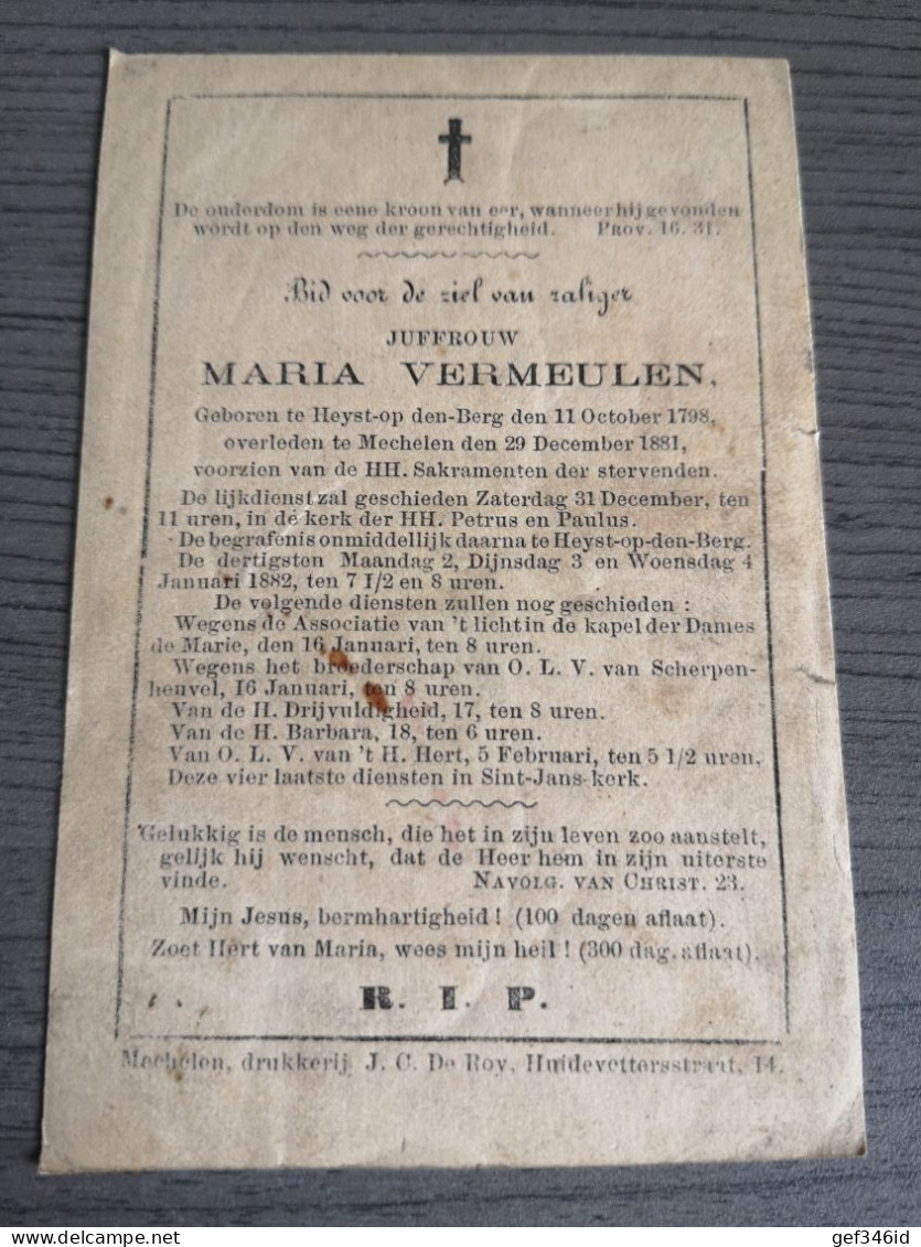 Maria Vermeulen Heyst-op-den-Berg 1798 Mechelen 1881 - Religion & Esotérisme