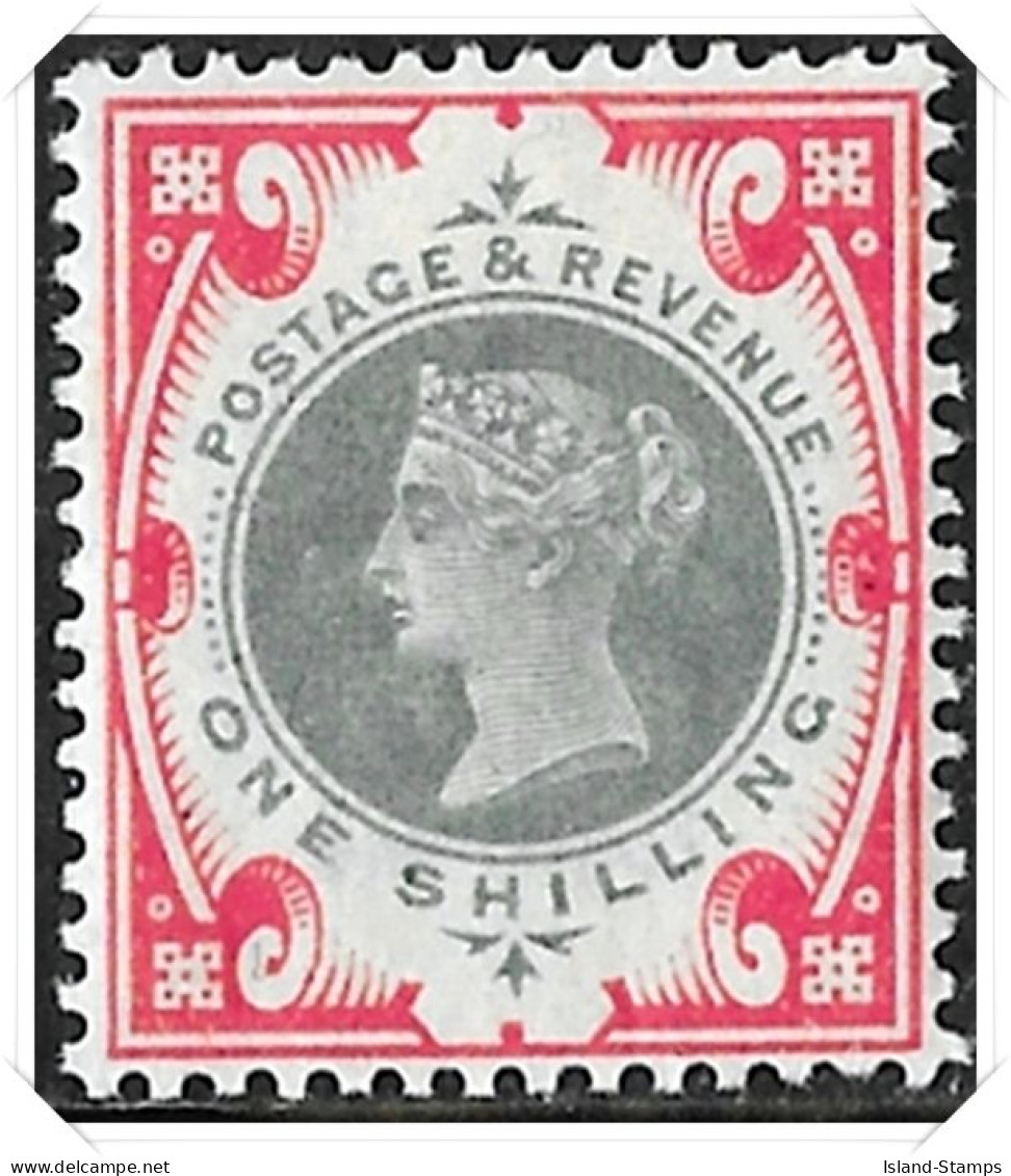 QV SG214 Jubilee 1/- Shilling Green & Carmine Mint Hinged - Nuevos